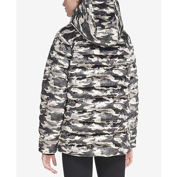 DKNY Womens Sport Camo Print Velvet Hooded Jacket Size S Color Camo